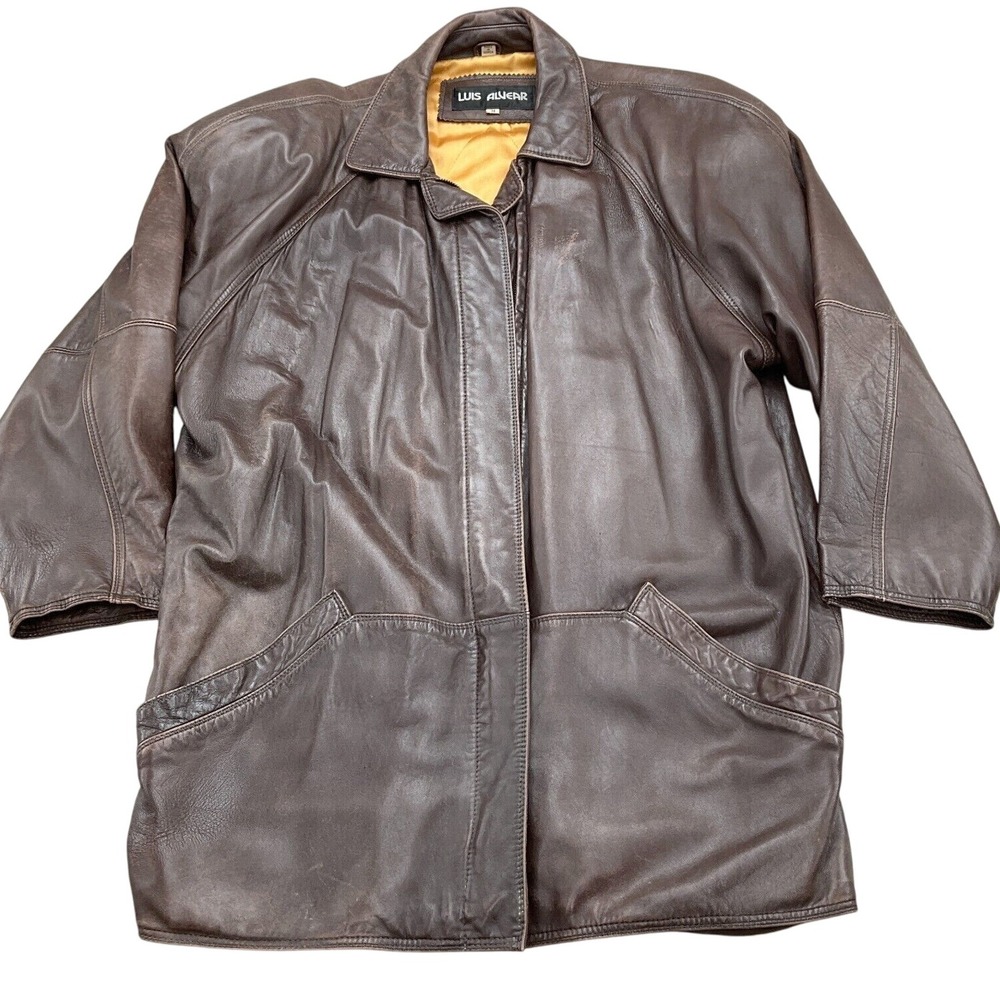Luis Alvear Jacket Women Medium Brown Leather‎ Soft Distressed Raglan 80s VTG